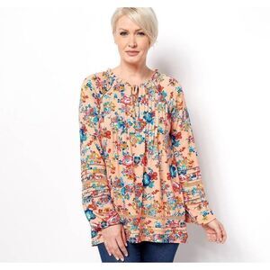 Tolani Collection Long Sleeve V-Neck Lace Detail Blouse Medium Peach A469950 NWT